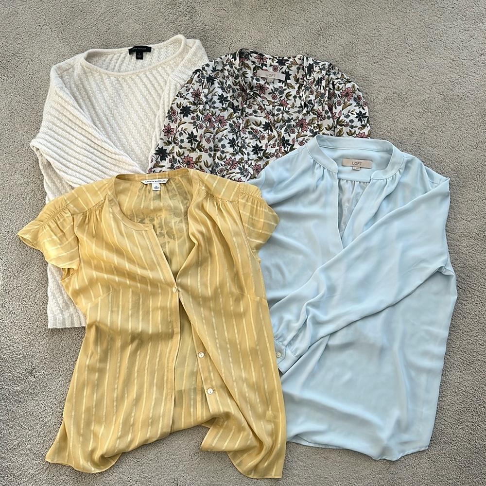 4 tops: 1 Ann Taylor knit sweater, 2 long sleeve loft blouses, 1 short sleeve BR